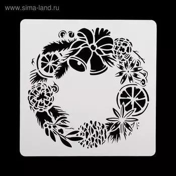 Трафарет квадратный "Рождественский венок" 15х15 см