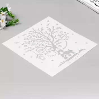 Трафарет пластик "Дерево и дом" 30х30 см