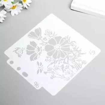 Трафарет пластик "Куст ромашки и бабочки" 13х14 см