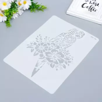 Трафарет пластик "Попугай в стиле мехенди в цветах" 29х20,8 см