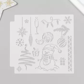 Трафарет пластик "Снеговик и Новый год" 13х13 см