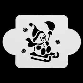 Трафарет пластик "Снеговик на санках" 10х10 см (МДНГ-40)