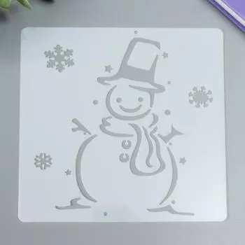 Трафарет пластик "Снеговик в шляпе" 13х13 см