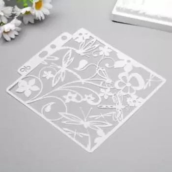 Трафарет пластик "Стрекозы в цветах" 13х14 см