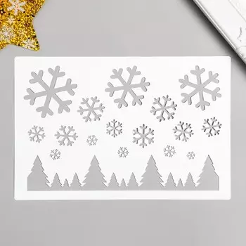 Трафарет "Снежинки, ёлки" 24х16 см