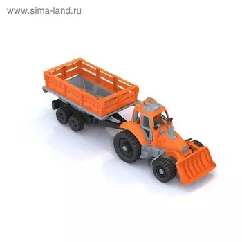 Трактор с грейдером и прицепом