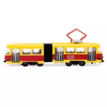 Трамвай металлический с гармошкой, 19 см, световые и звуковые эффекты, инерционный, открывающиеся двери