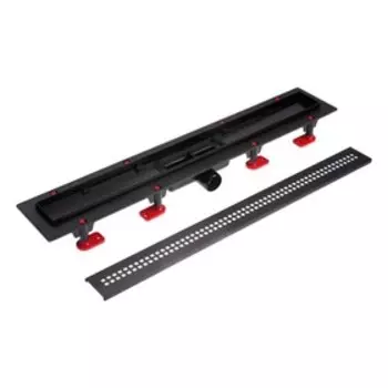 Трап "АНИ Пласт" TL1265BL, 650 х 62 мм, выпуск 40 мм, пластик, решетка "Риф" сталь, черный