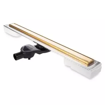 Трап BERGES В1 Keramik 900, d=50 мм, 900 x 61 мм, линейный, боковой выпуск, золото глянец