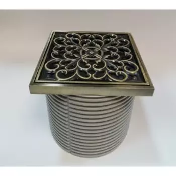 Трап Bronze de Luxe 21962, d=100 мм, 100х100 мм, с рамкой и дизайн-решеткой "Узоры"