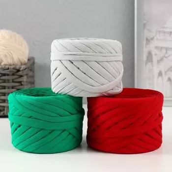 Трикотажная пряжа набор №1, 3х30 м, ширина 7-9 мм,100 гр (серый, красный, киви)