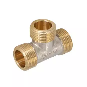 Тройник СТМ, 1/2", наружная резьба, никелированная латунь