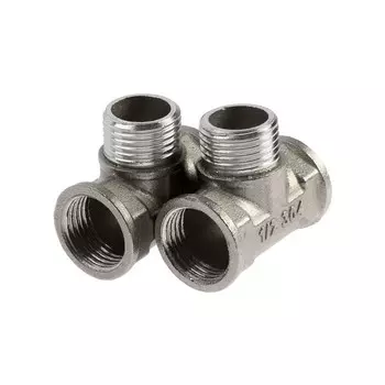 Тройник ZEIN, 1/2", внутренняя/наружная/внутренняя резьба, нержавеющая сталь, фасовка 2 шт.