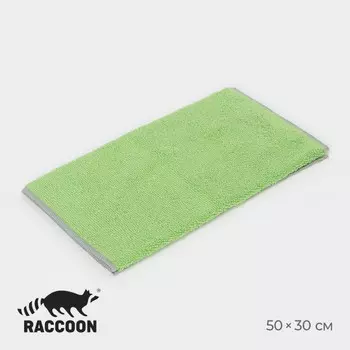 Тряпка для пола Raccoon, 250 г/м, 5030 см, микрофибра, с оверлоком, 1 шт, зеленая
