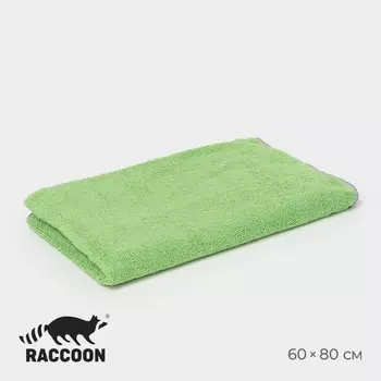 Тряпка для пола Raccoon, 250 г/м, 6080 см, микрофибра, с оверлоком, 1 шт, зеленая