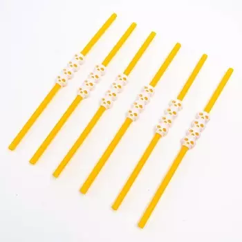 Трубочки для коктейля «Череп», оранжевая, набор 6 шт.