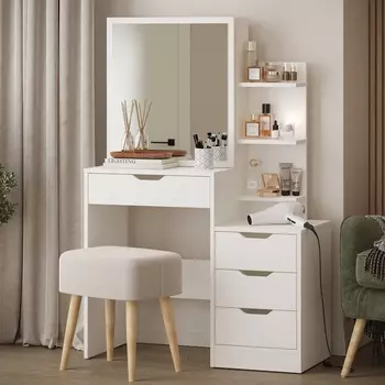 Трюмо с зеркалом и полками, 9004031350 мм, цвет белый