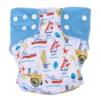 Многоразовый подгузник «Корабли», 3-15 кг, белый, Крошка Я