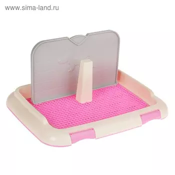 Туалет для собак 46.535.55.5 см, со стенкой, съёмной решеткой и столбиком, розовый