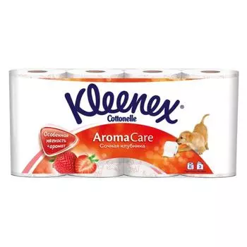 Туалетная бумага Kleenex Aroma Care «Сочная клубника», 3 слоя, 8 рулона