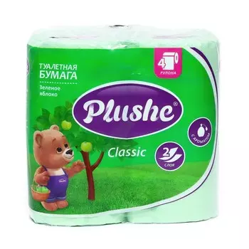 Туалетная бумага Plushe Classic «Зелёное яблоко», 2 слоя, 4 рулона