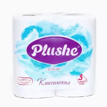 Туалетная бумага Plushe Deluxe Light «Классическая», 3 слоя, 4 рулона