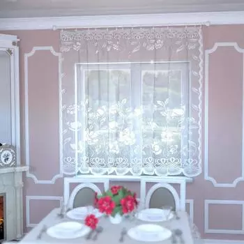 Тюль кухонная без шторной ленты, 175х165 см, цвет белый, 100% полиэстер