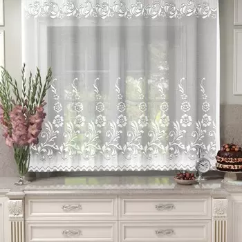 Тюль на кухню со шторной лентой, 155х220 см, цвет белый, 100% полиэстер