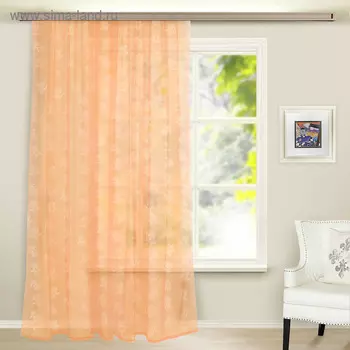 Тюль, размер 200х260 см, тиснение роза, цвет персик, вуаль