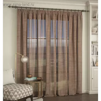 Тюль, размер 300 х 260 см, имитация льна, коричневый