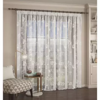 Тюль с вышивкой, размер 300 х 260 см, имитация льна, белый