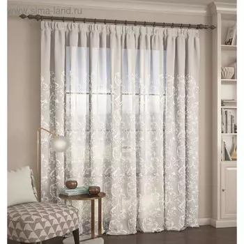 Тюль с вышивкой «Вьюн», размер 300 х 260 см, имитация льна, белый