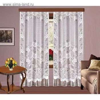 Тюль жаккардовая, размер 110 х 210 - 2 шт., цвет белый