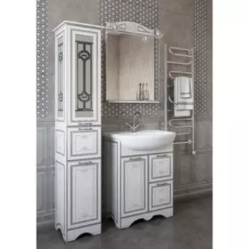 Тумба «Адель 65», цвет белый/патина серебро, с раковиной «Стелла 65»