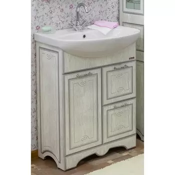 Тумба «Адель 65», цвет белый/патина серебро, с раковиной «Стелла 65»