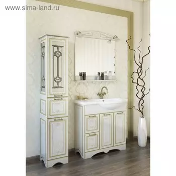 Тумба «Адель 82», цвет белый/патина золото, левая, с раковиной «Коралл 83», левая