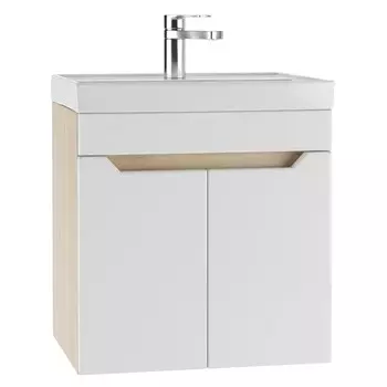 Тумба подвесная «Айсберг. Мечта», с раковиной «Енисей 50», без ящика, 500402560 мм, цвет белый/дуб сонома