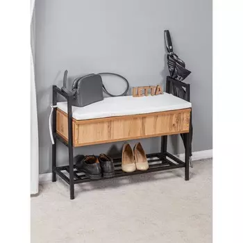 Тумба для обуви Tokyo, 800310600 мм, цвет ЛДСП дуб вотан / чёрный металл / кожзам белый