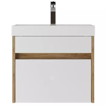 Тумба подвесная «Домино» Karlo, под раковину Classica 50, с 1 ящиком,490340400 мм, цвет белый/дуб вотан
