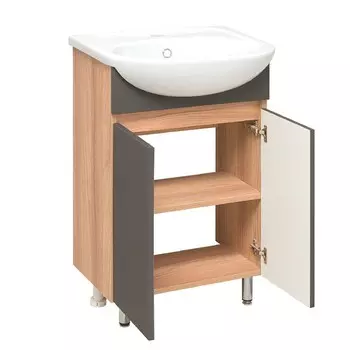 Тумба для ванной комнаты Runo "Лада 50" графит с раковиной, 41,5 х 50 х 80 см