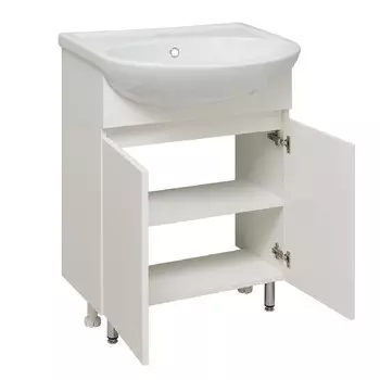 Тумба для ванной комнаты Runo "Лада 60" белый с раковиной, 47 х 61 х 80 см