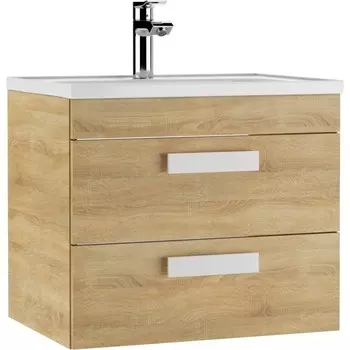 Тумба подвесная «Домино» Polli, под раковину Absolute 60, левая/правая, с 2 верхними ящиками, 592444500 мм, цвет дуб сонома