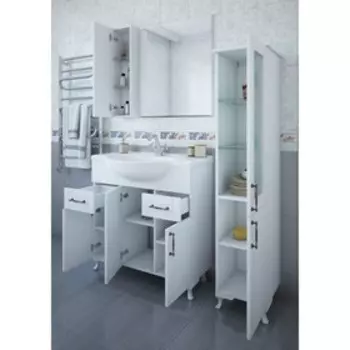 Тумба «Глория 85», цвет белый глянец, с раковиной «Дрея 85»