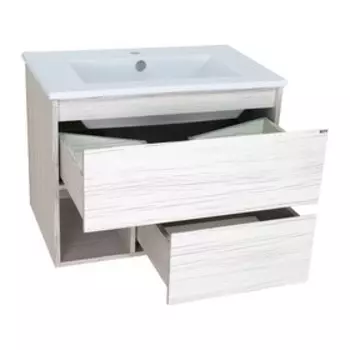 Тумба Кама - 75 подвесная с 2 ящ. и нишей (цвет Древесина белая) с раковиной Quadro 75