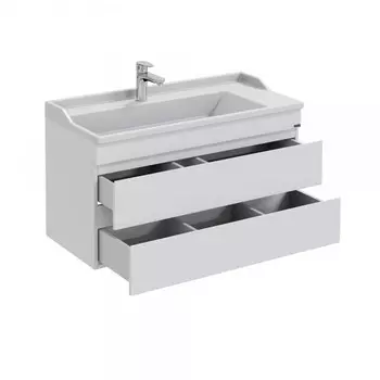 Тумба "Марс 100" 2 ящика, подвесная с раковиной "Сириус 100" литой мрамор