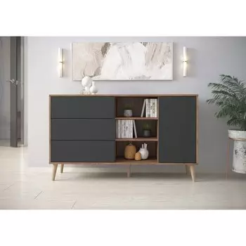 Тумба многофункциональная, 1350384792 мм, цвет дуб крафт табачный / графит