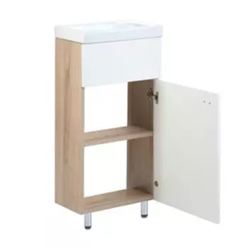 Тумба на ножках Вега 40 с раковиной Енисей 40 белая / дуб кронберг