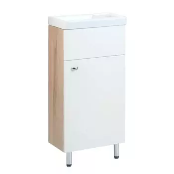 Тумба на ножках Вега 40 с раковиной Енисей 40 белая / дуб кронберг