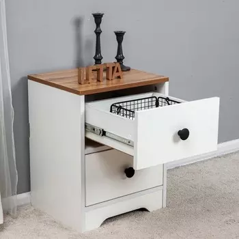 Тумба Neoletta, 400350520 мм, 2 ящика, цвет белое тиснение / дуб вотан