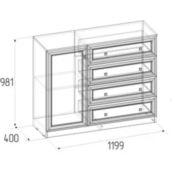 Тумба Paola 5, 1199 × 400 × 981 мм, левая, цвет ясень анкор светлый